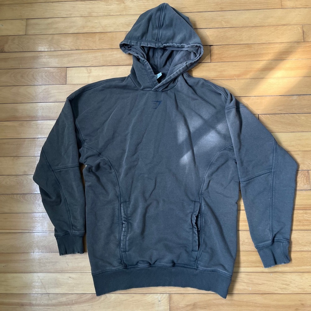 Gymshark Lifting Club Hoodie Mens Small Washed Charcoal Grey Oversized Graphic